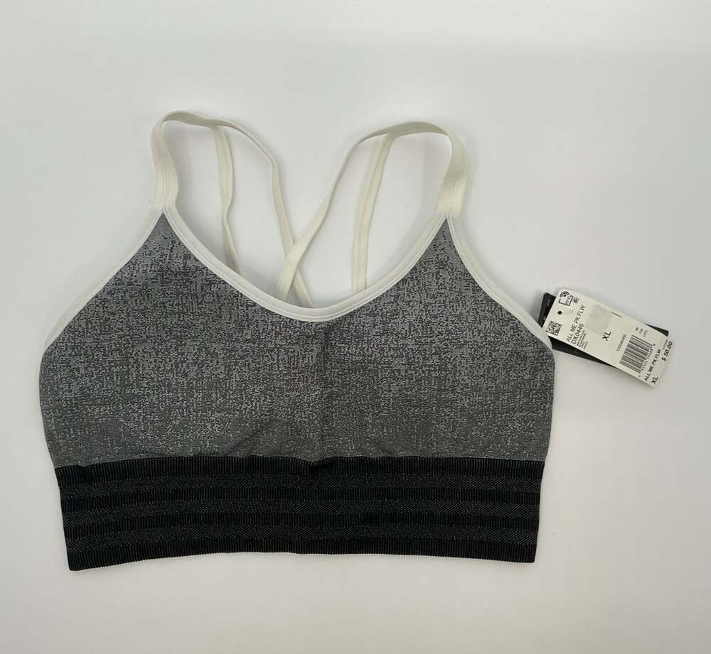 adidas All Me Primeknit Flow Sports Bra Women XL Gray Black NWT DX0446